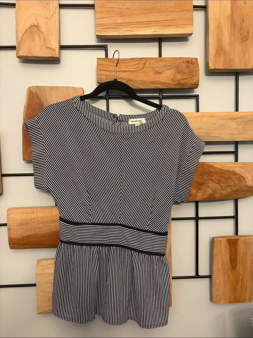 Monteau Navy & White Striped Peplum Top